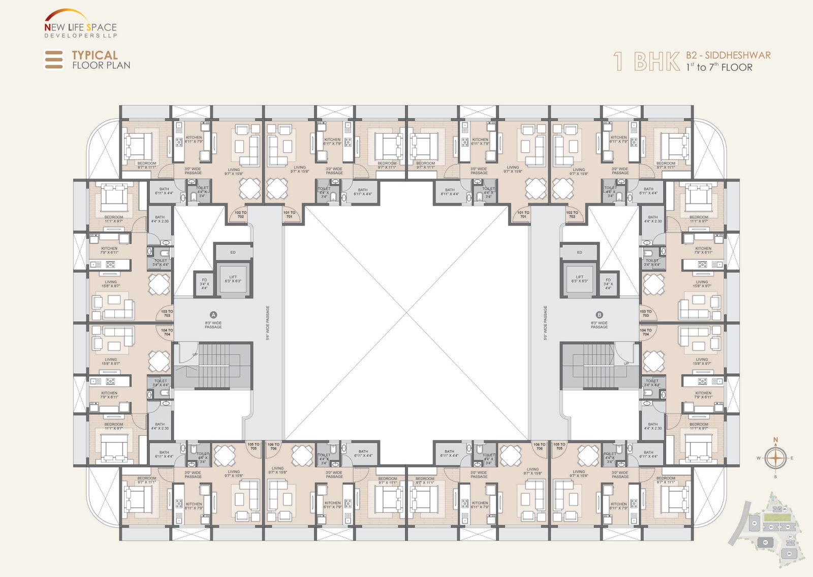 Typical 1 BHK floor plate example