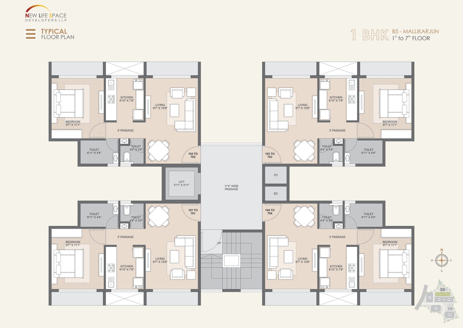 Alternate typical 1 BHK floor arrangement